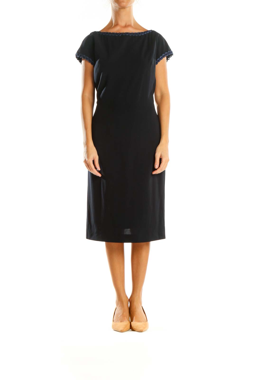 Black Solid Day Sheath Dress