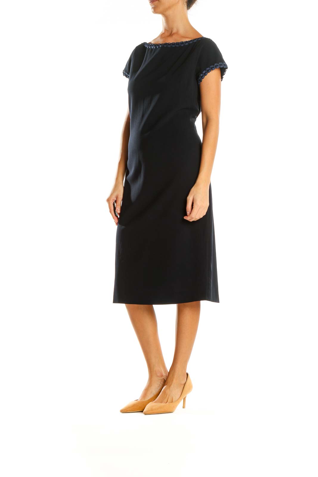 Black Solid Day Sheath Dress