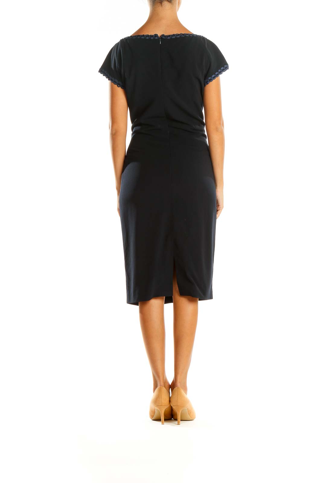 Black Solid Day Sheath Dress