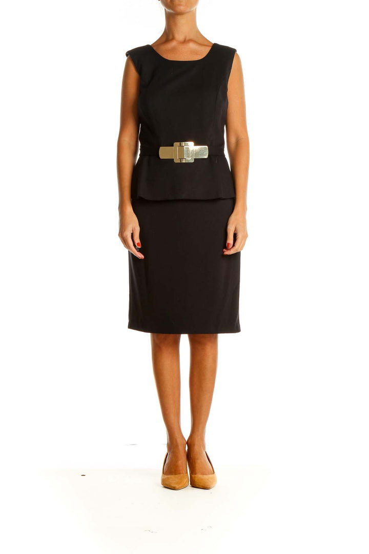 Black Solid Work Sheath Dress