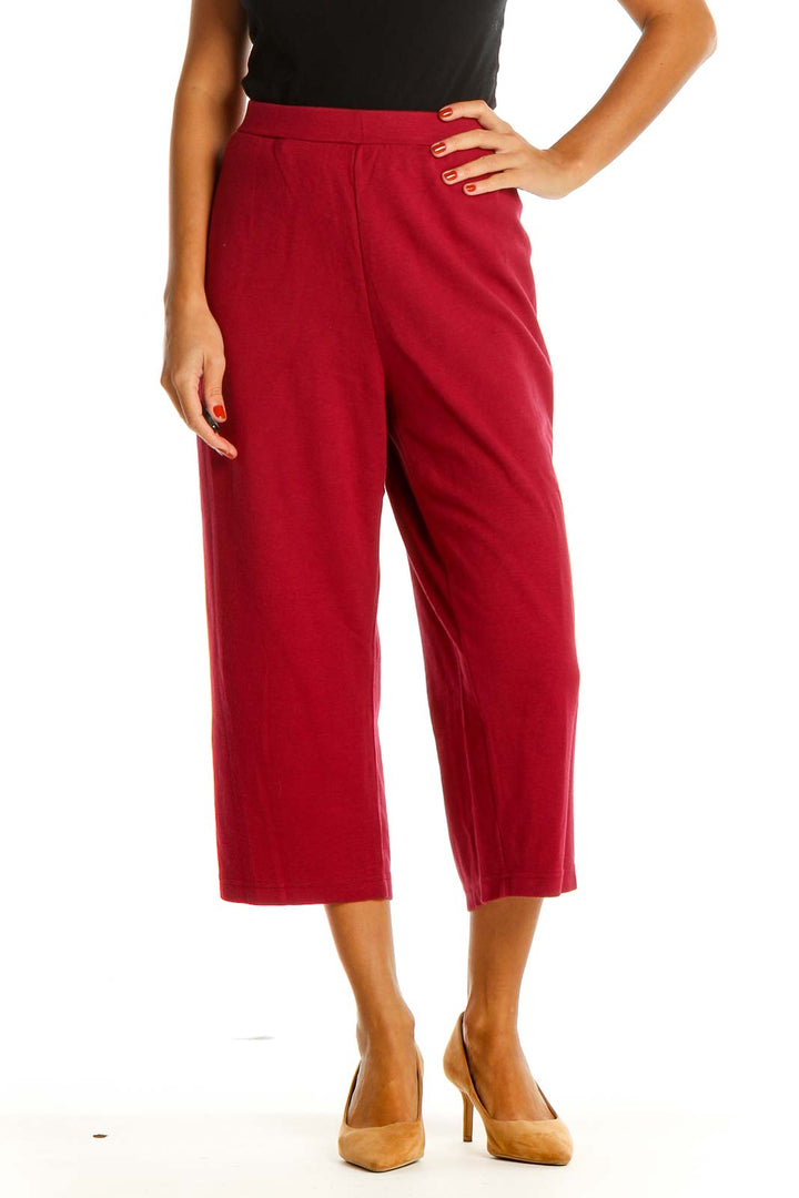 Red Solid All Day Wear Capri Pants