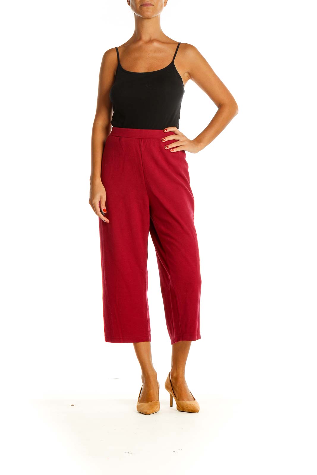 Red Solid All Day Wear Capri Pants