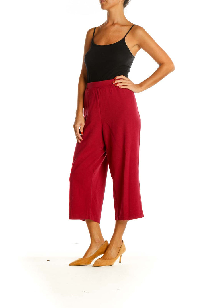 Red Solid All Day Wear Capri Pants