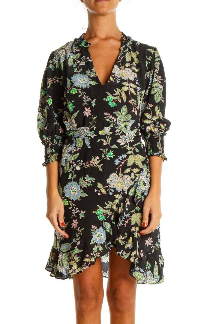 Black Floral Print Day Shift Dress