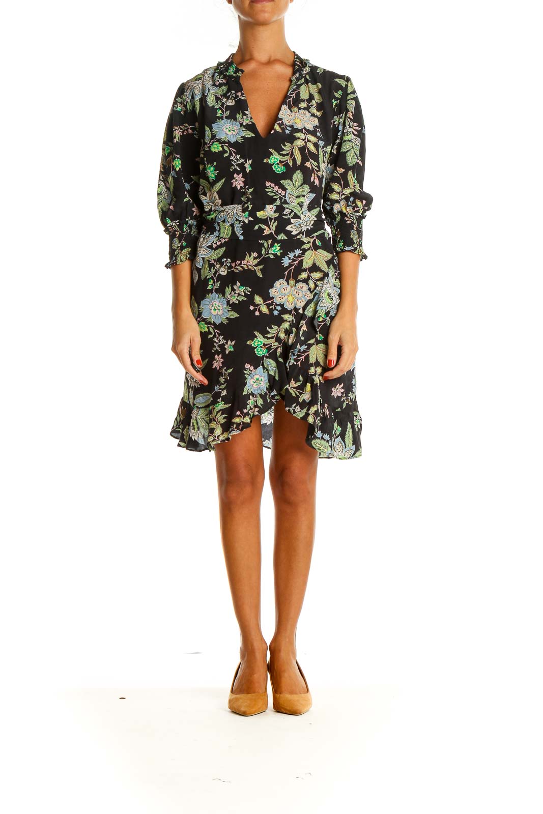 Black Floral Print Day Shift Dress