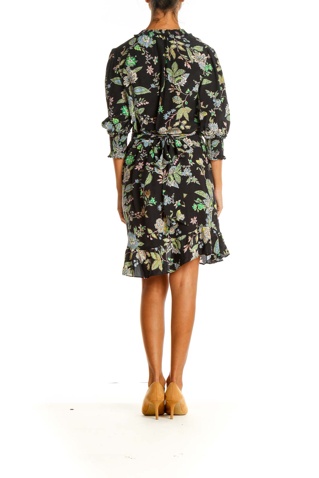 Black Floral Print Day Shift Dress