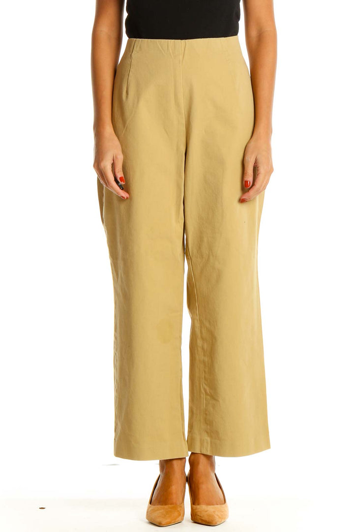 Yellow Solid Classic Straight-leg Pants