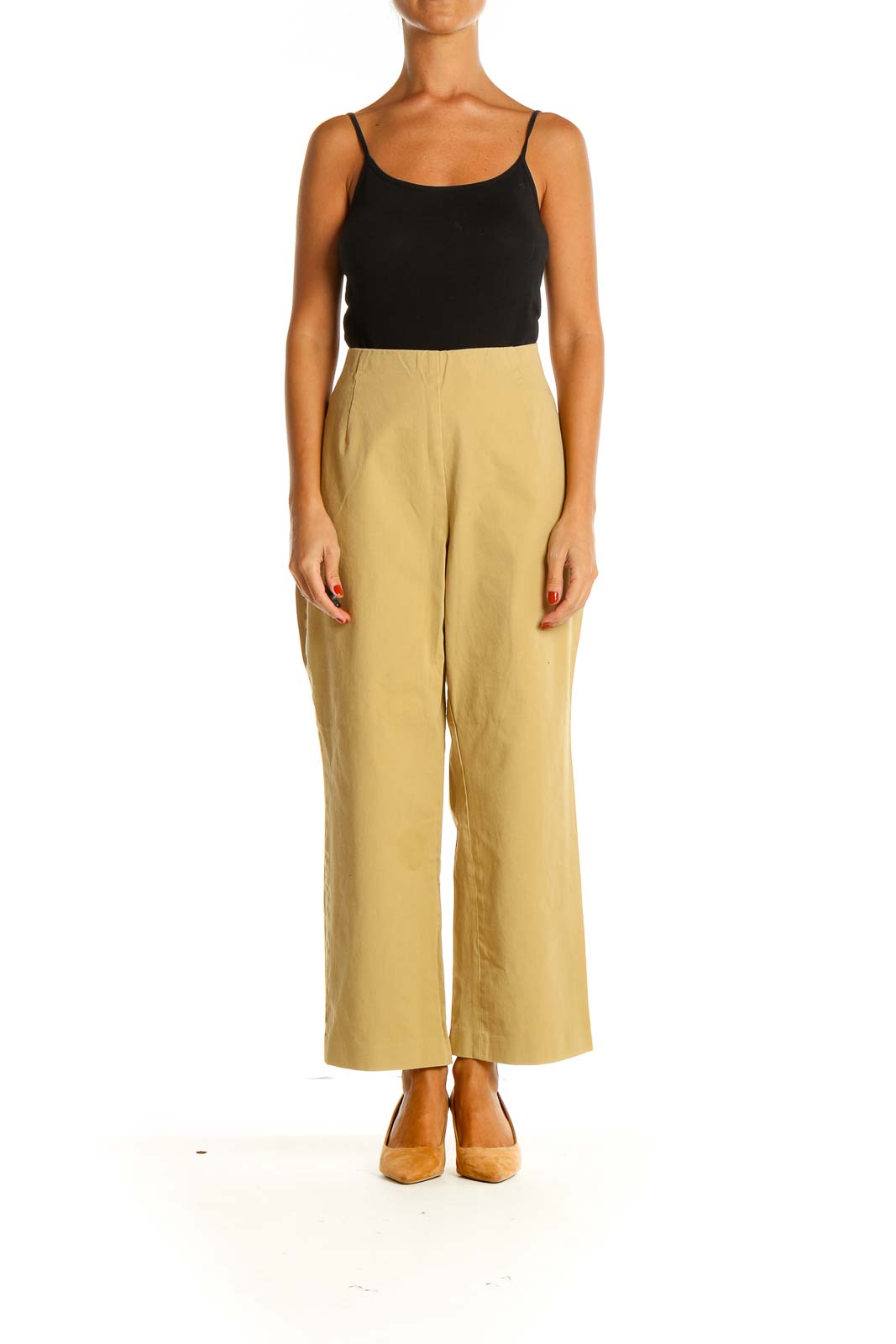 Yellow Solid Classic Straight-leg Pants