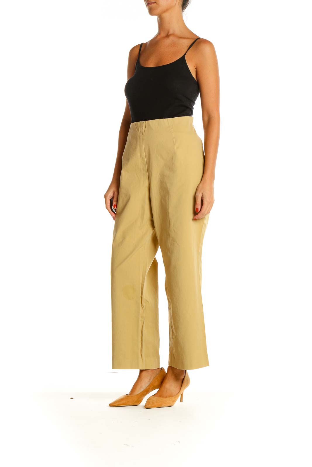 Yellow Solid Classic Straight-leg Pants