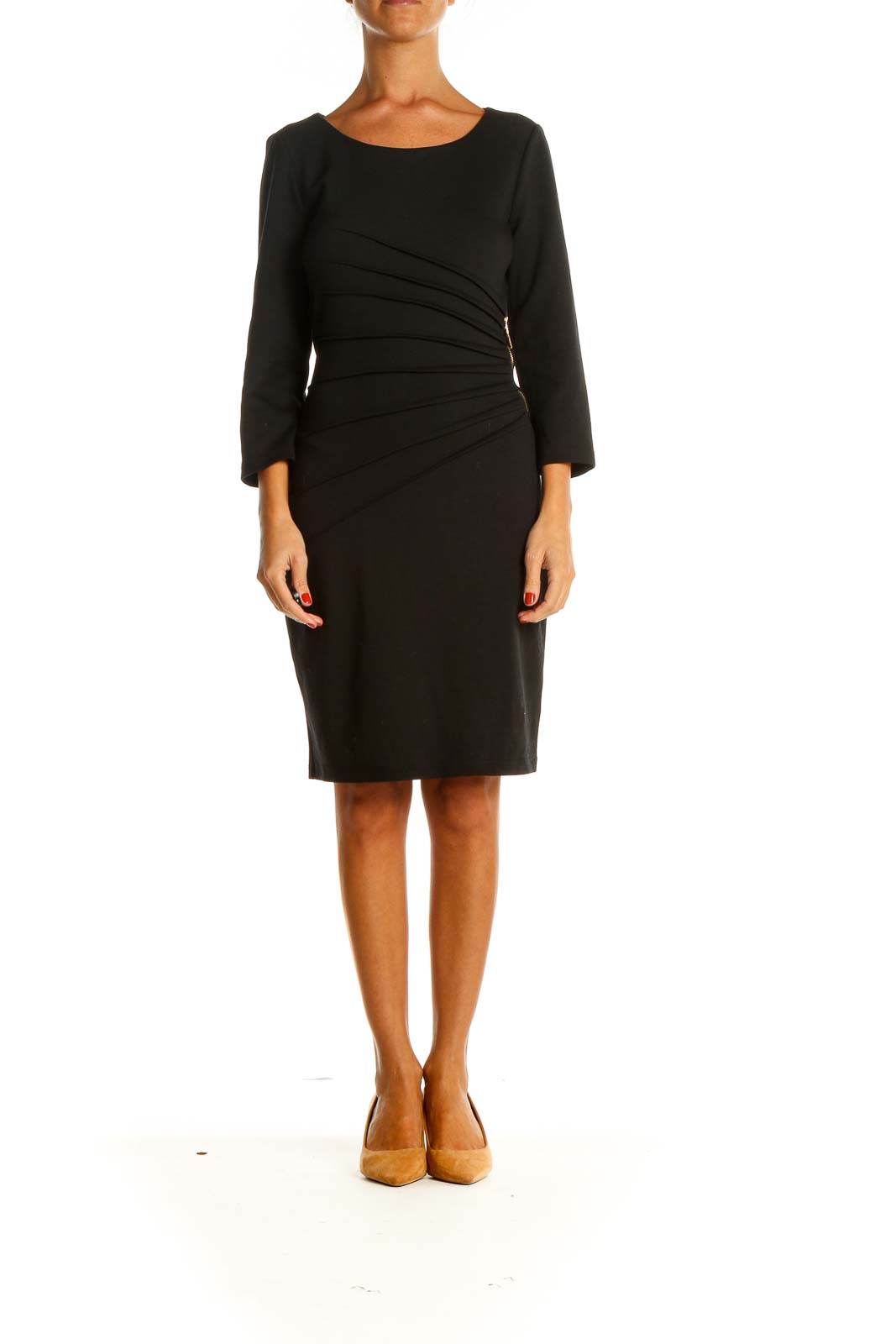 Black Solid Work Sheath Dress