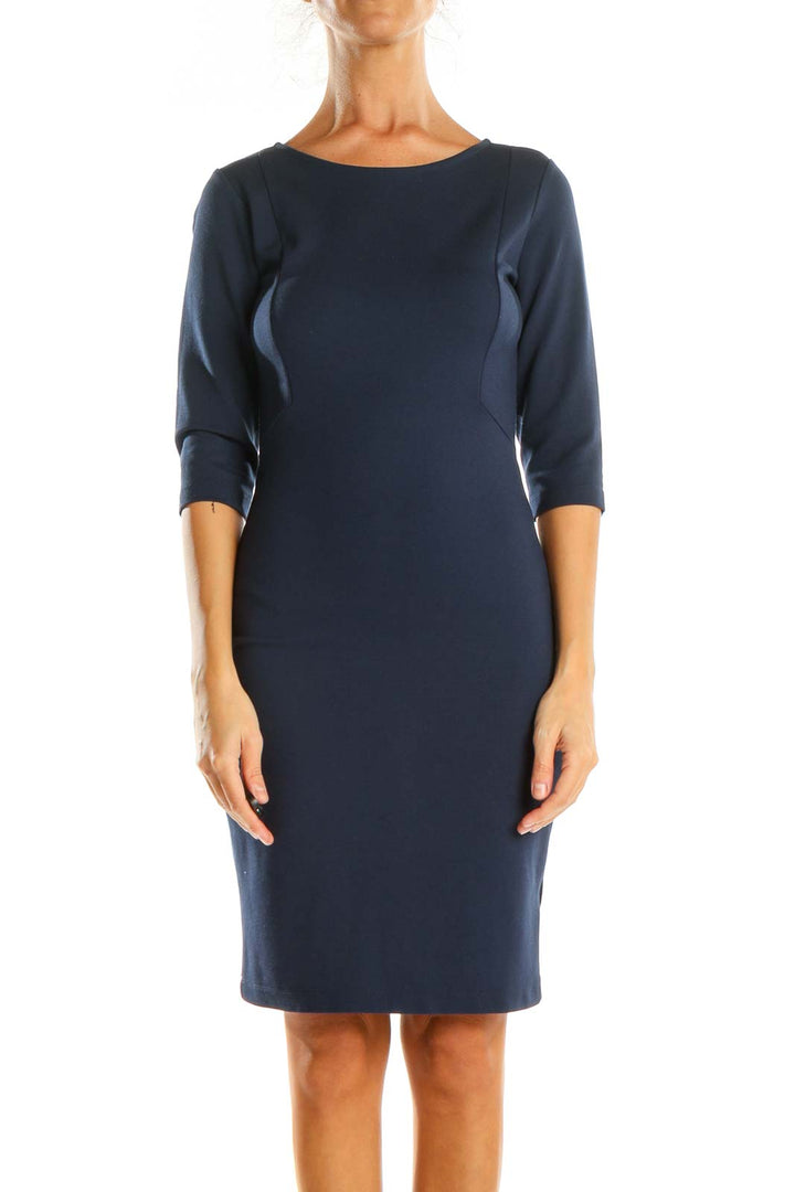 Blue Solid Work Sheath Dress