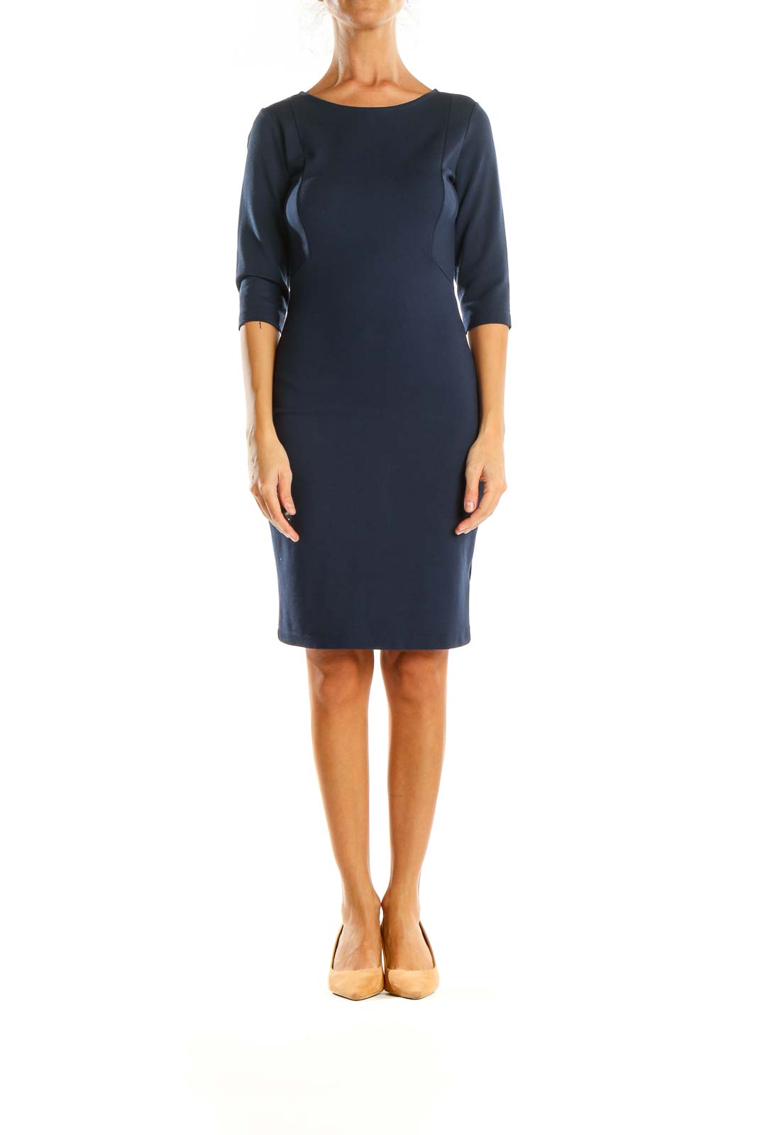 Blue Solid Work Sheath Dress