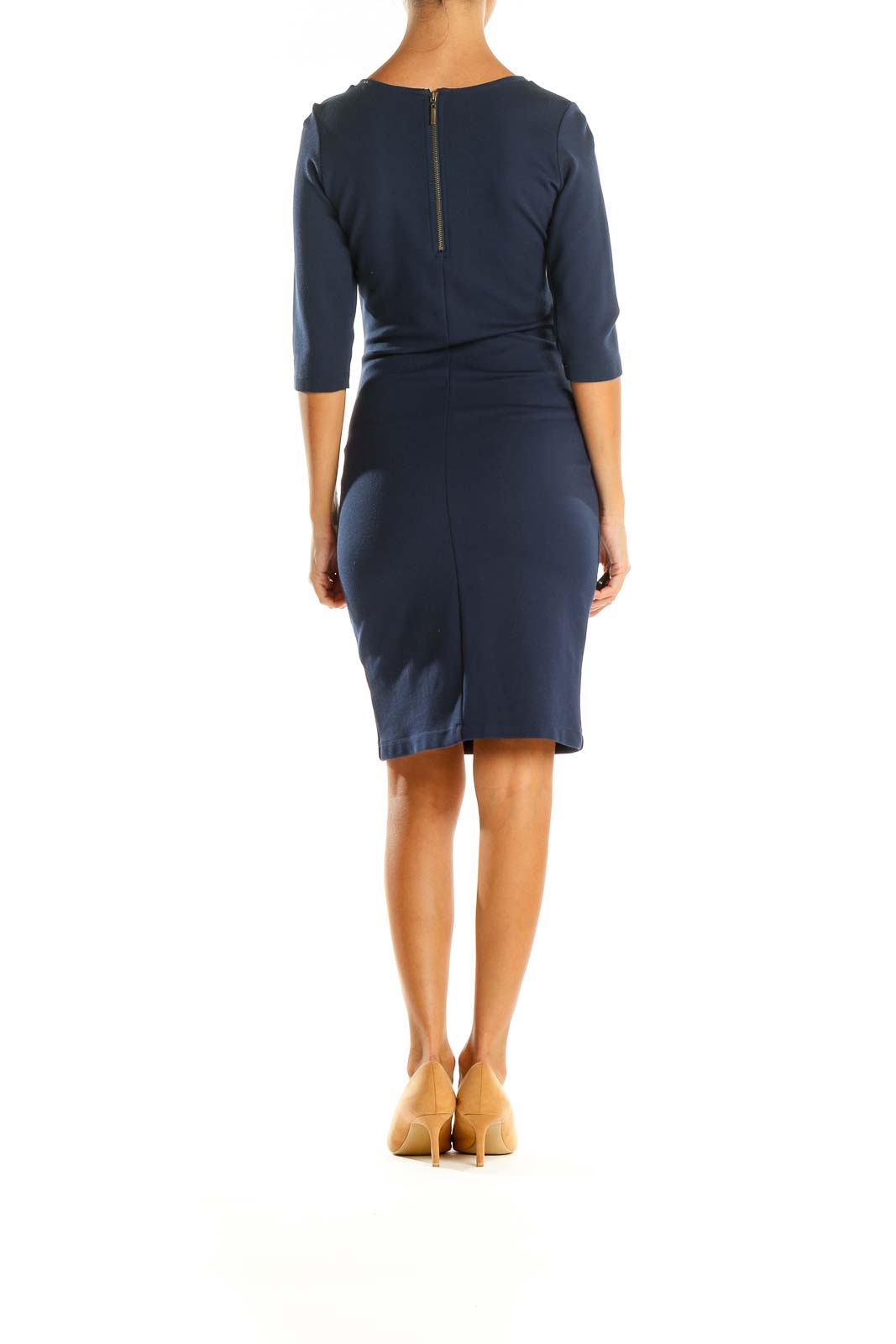 Blue Solid Work Sheath Dress