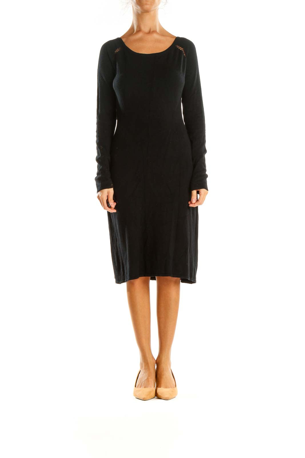 Black Solid Day Sheath Dress