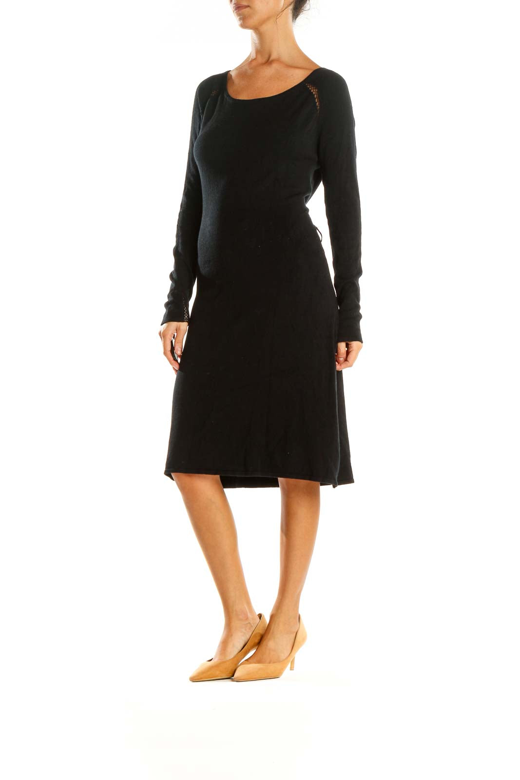 Black Solid Day Sheath Dress