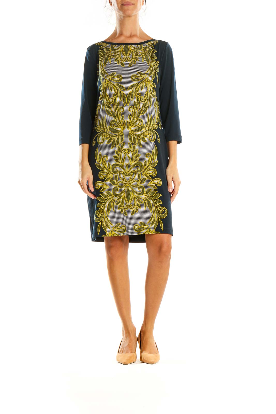 Yellow Printed Classic Shift Dress