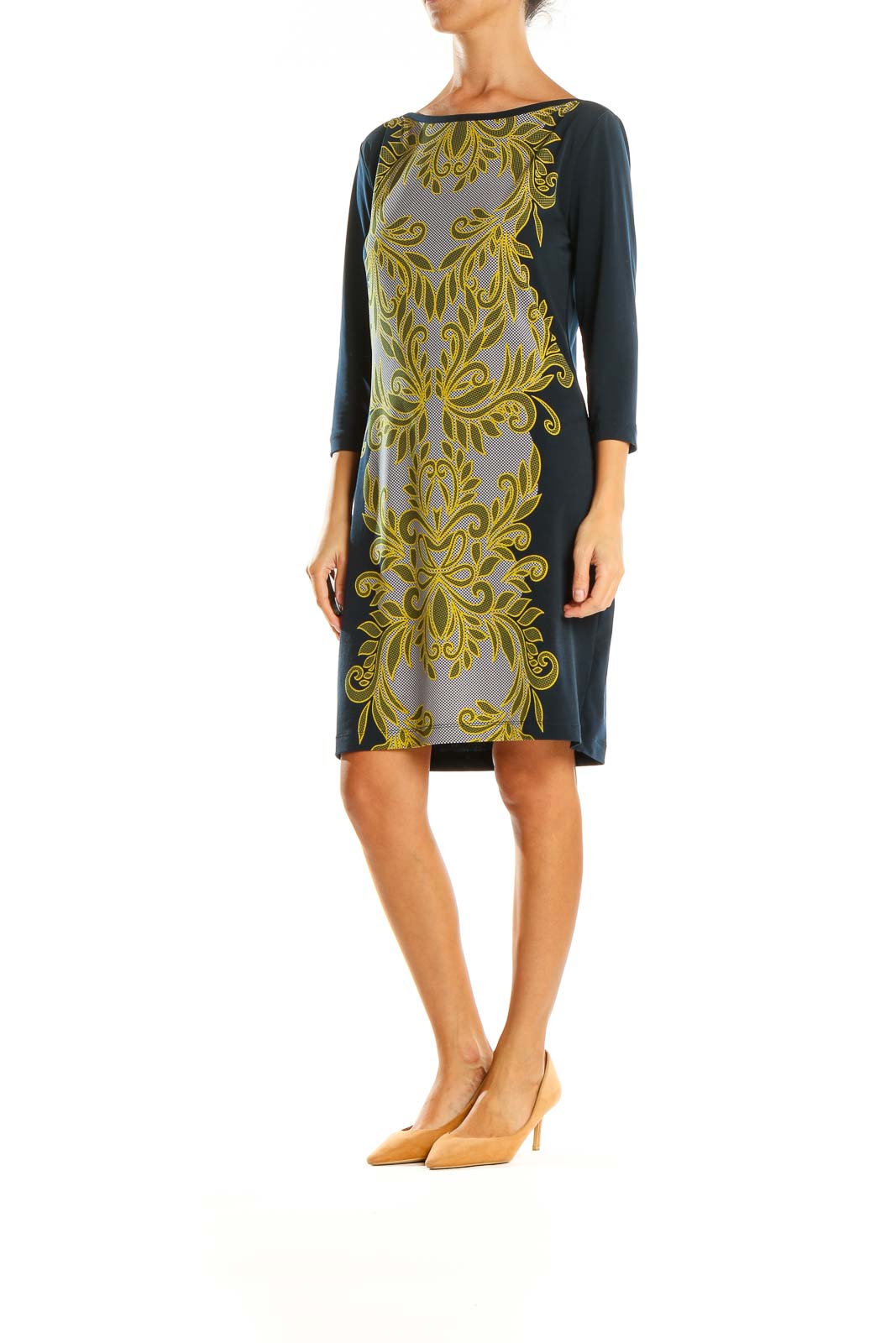 Yellow Printed Classic Shift Dress