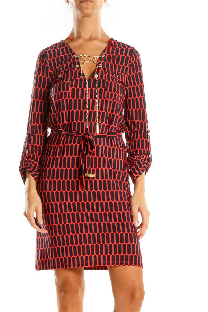 Red Printed Day Sheath Dress