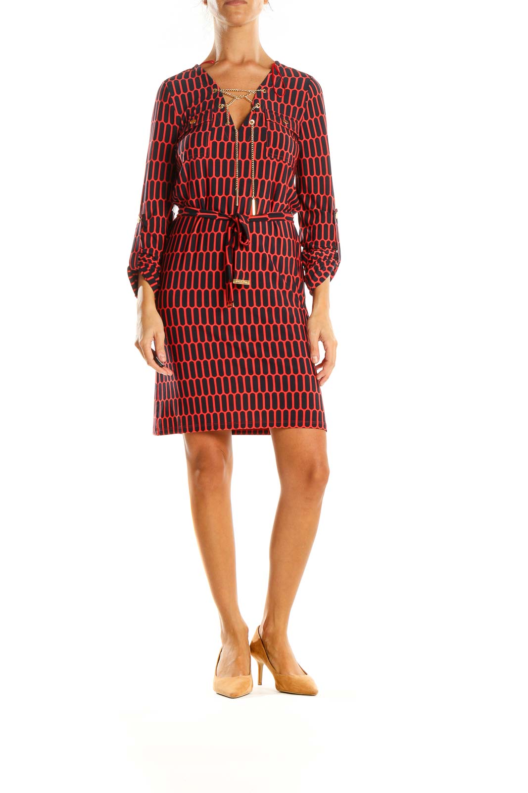 Red Printed Day Sheath Dress