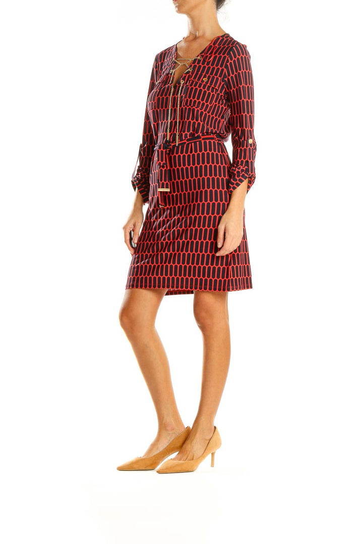 Red Printed Day Sheath Dress