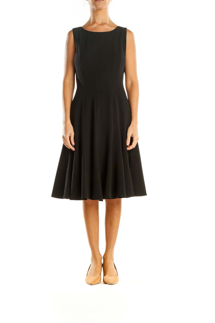 Black Solid Classic Fit & Flare Dress