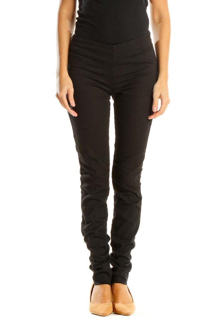 Black Solid Casual Leggings