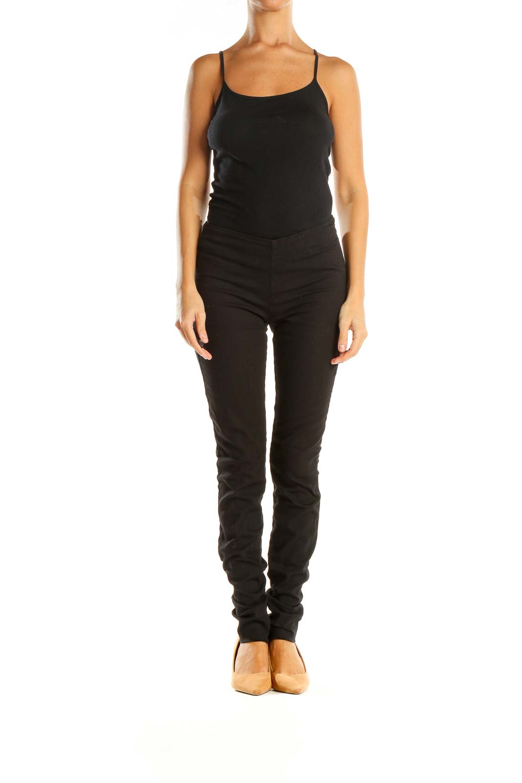 Black Solid Casual Leggings