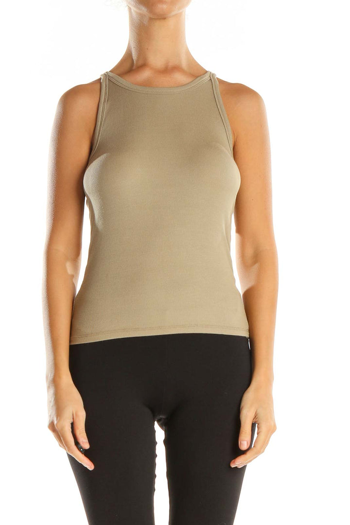 Brown Solid All Day Wear Tank Top