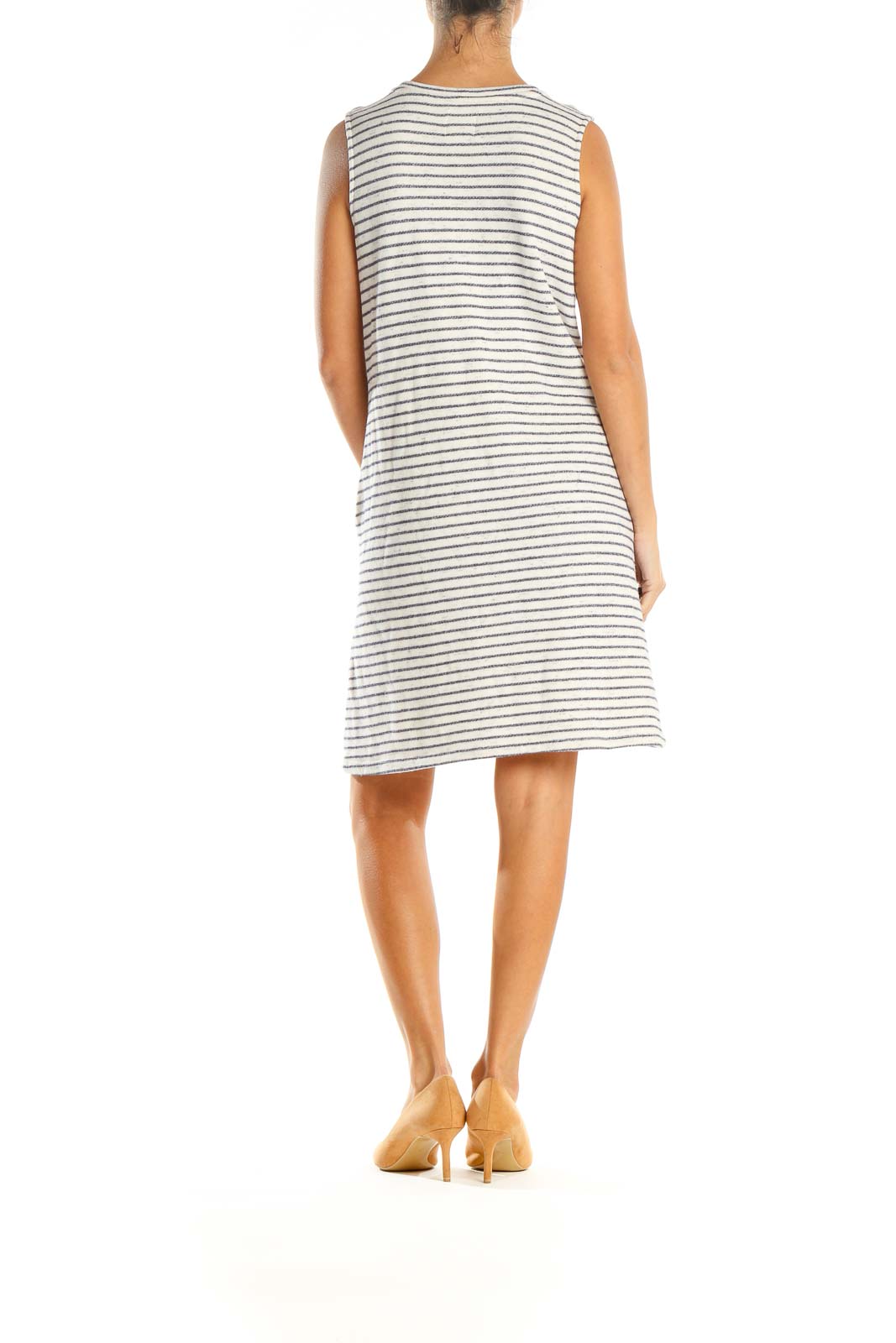 Beige Striped Day A-Line Dress