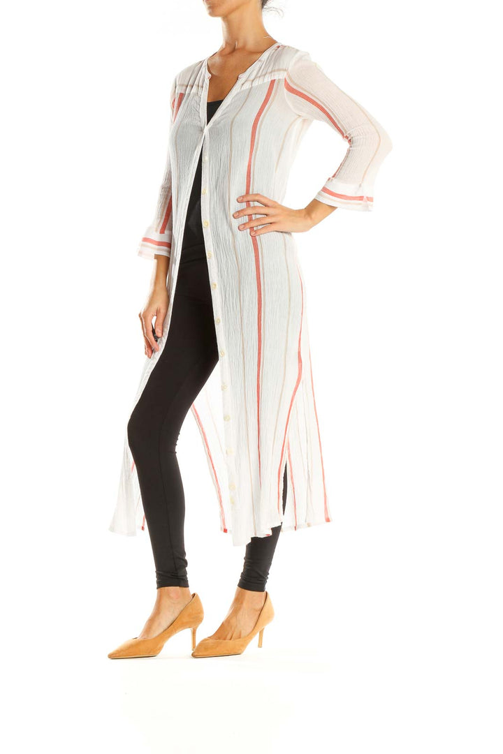 White Red Stripes Long Blouse