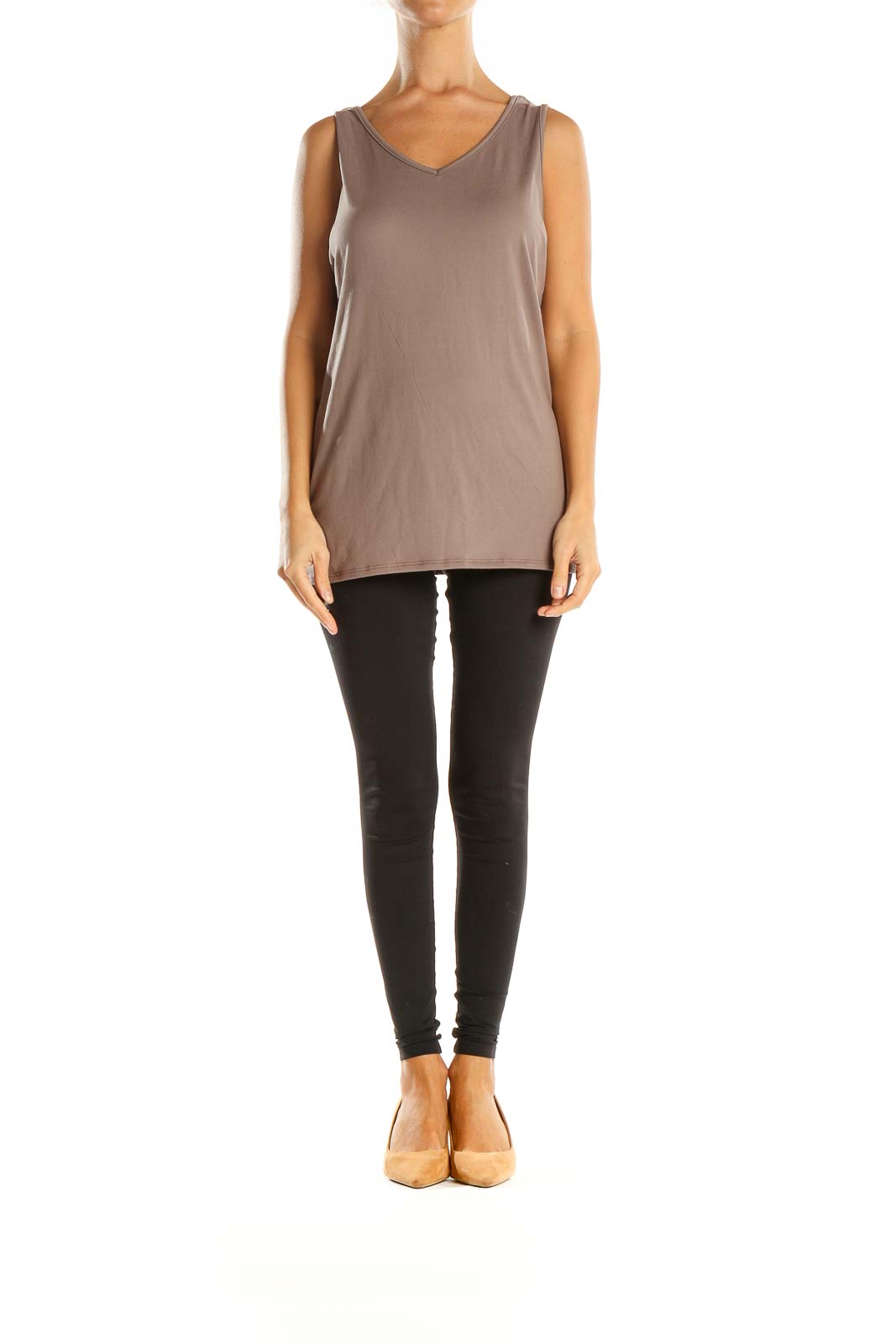 Brown Solid Tank Top