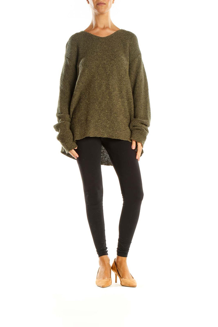 Green Textured Classic Sweater