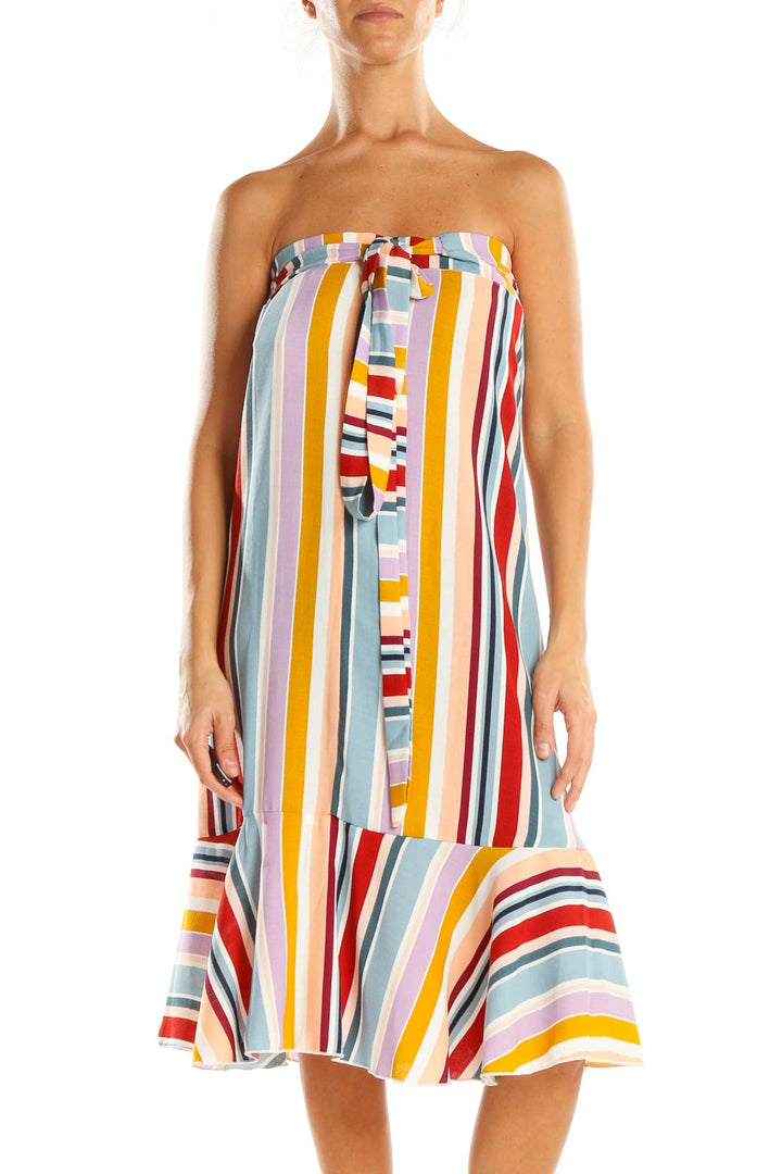 Multicolor Striped Holiday Fit & Flare Dress