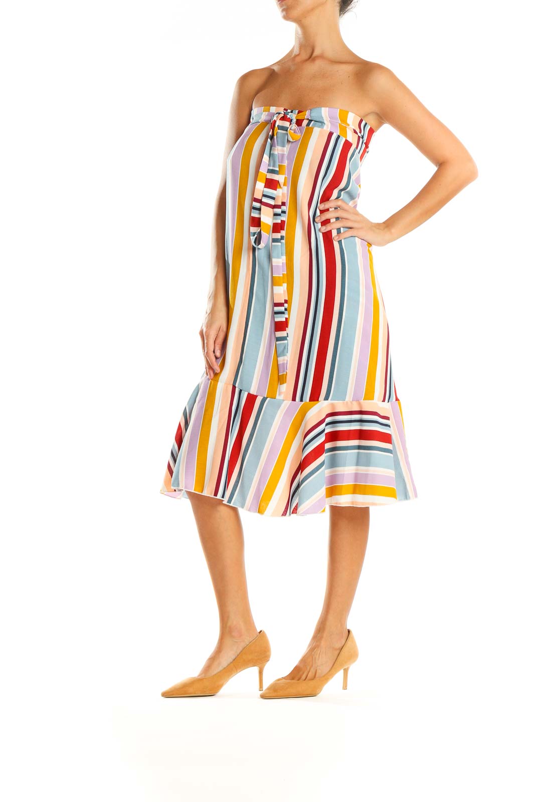 Multicolor Striped Holiday Fit & Flare Dress