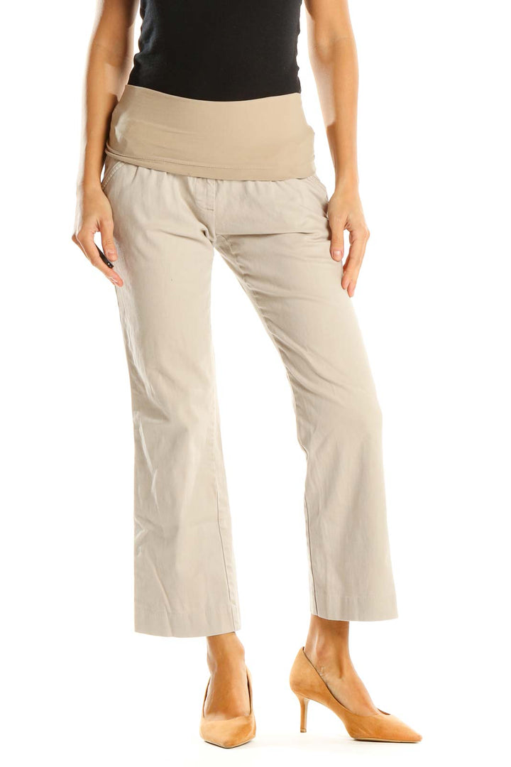 Beige Solid Casual Trousers