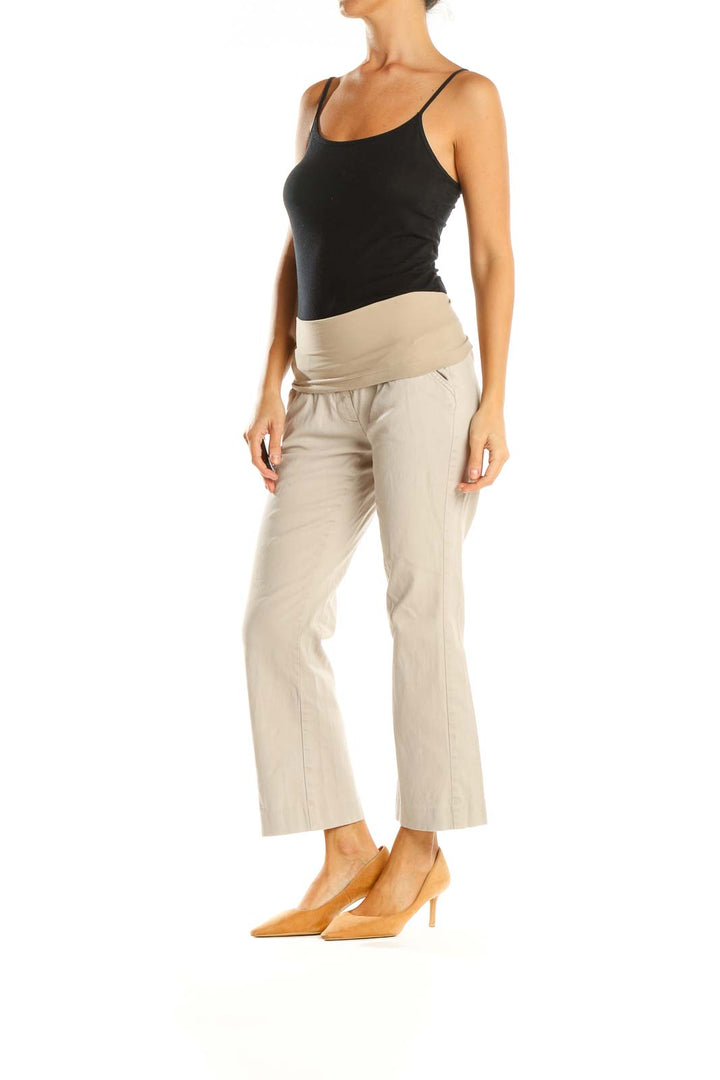 Beige Solid Casual Trousers