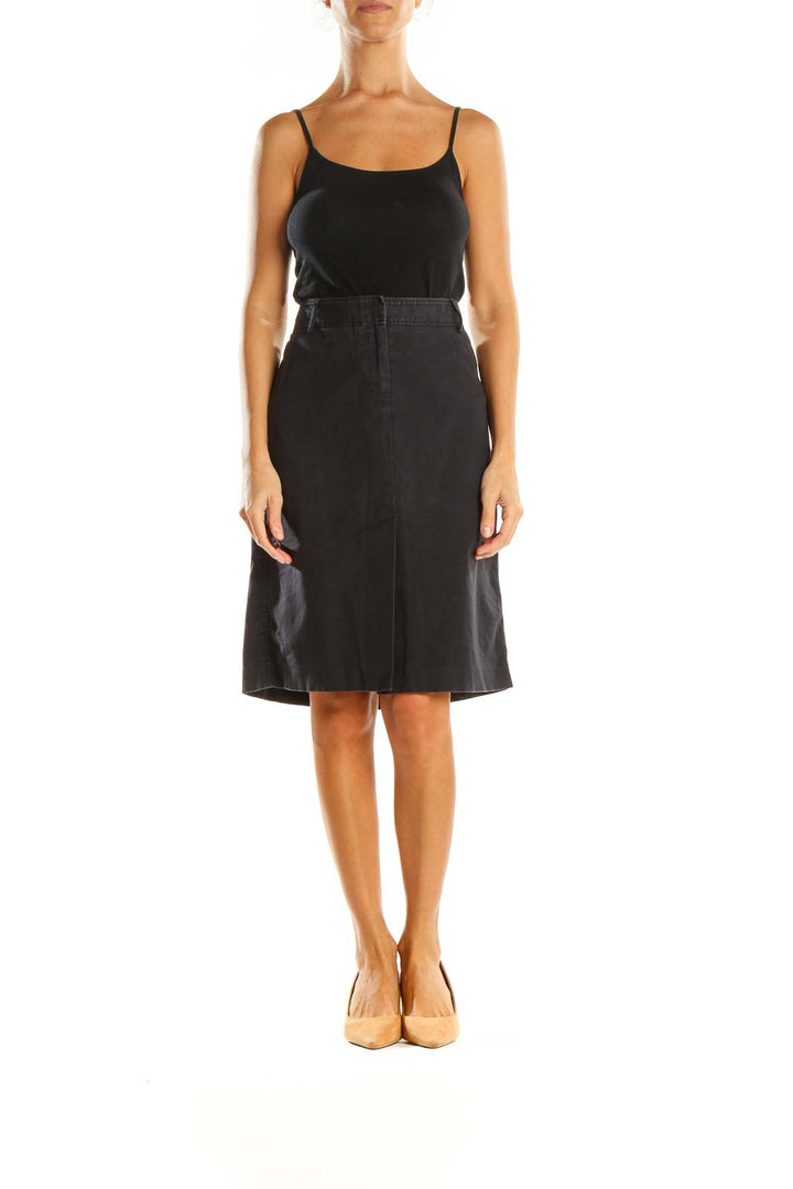 Black Solid Casual A-Line Skirt