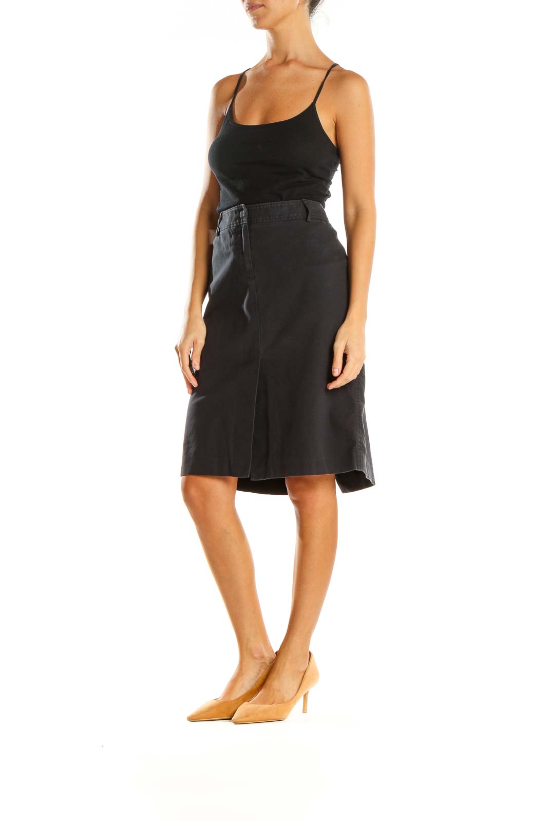 Black Solid Casual A-Line Skirt