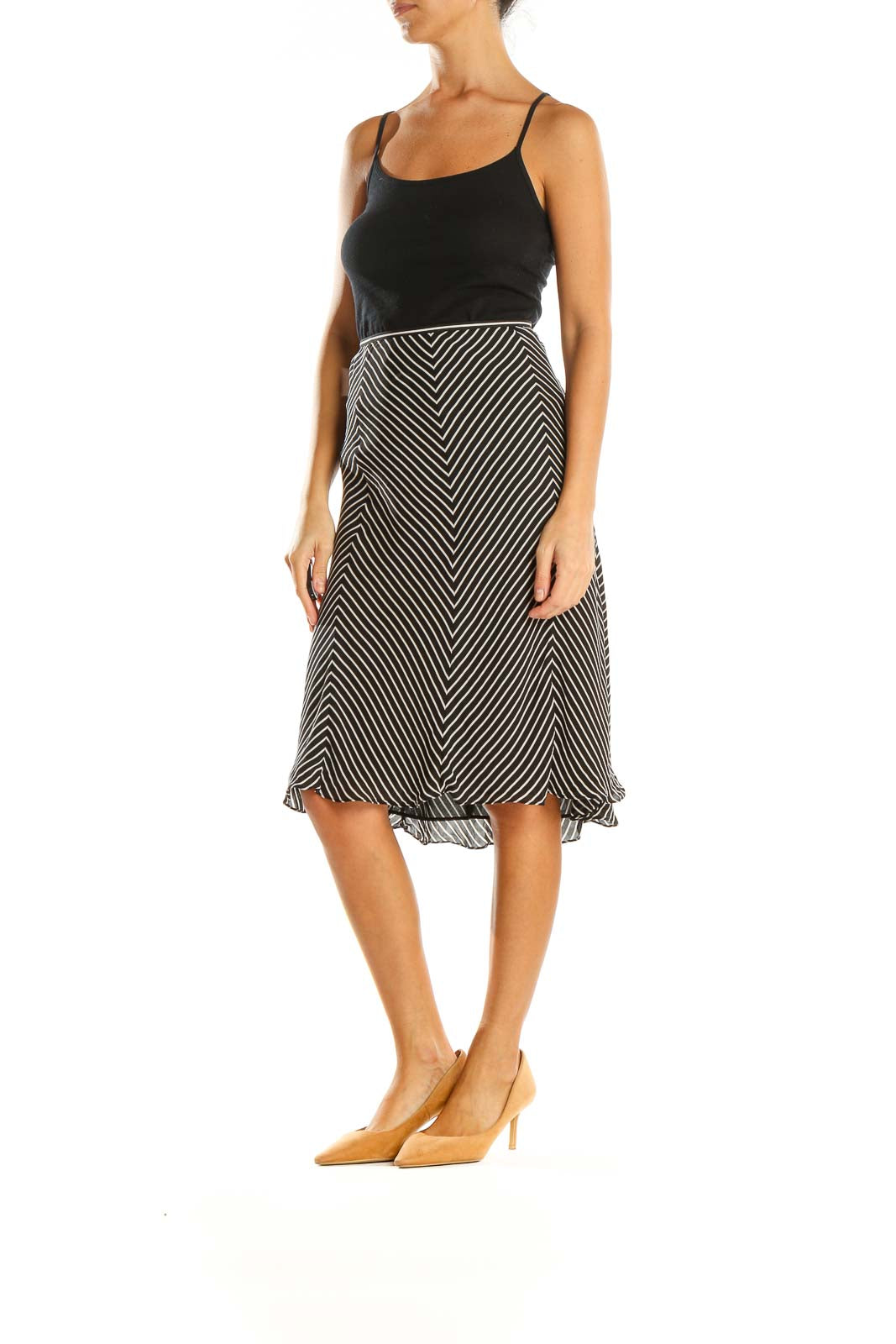 Black Striped Casual A-Line Skirt