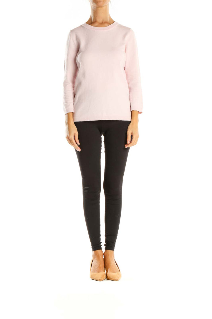 Pink Solid Casual Sweater