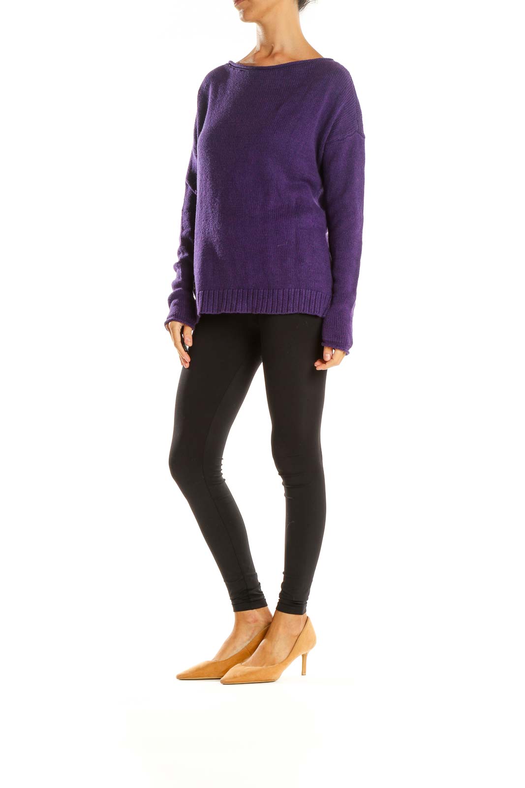 Purple Solid Classic Sweater