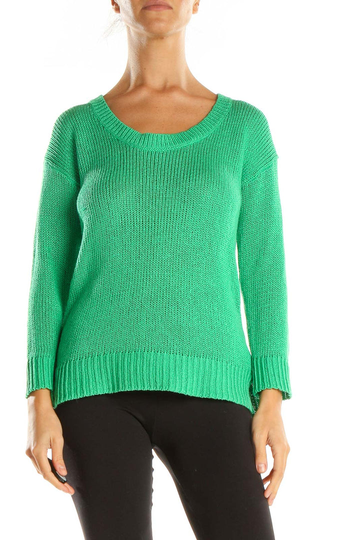 Green Textured All Day Wear Sweater