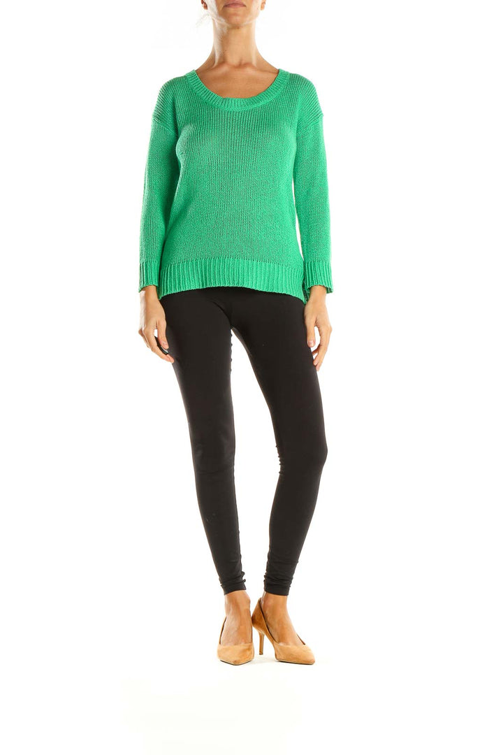 Green Textured All Day Wear Sweater