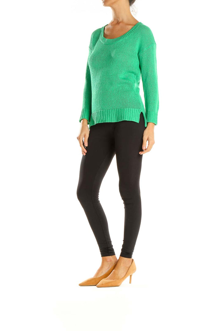 Green Textured All Day Wear Sweater