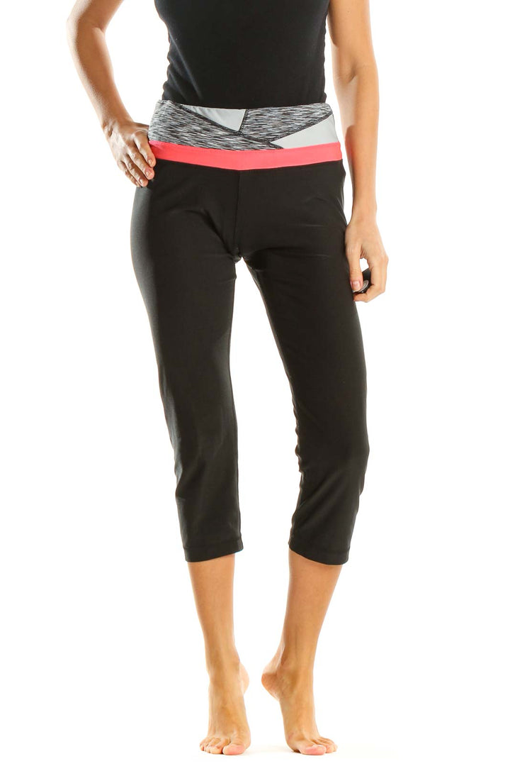 Black Solid Activewear Capri Pants