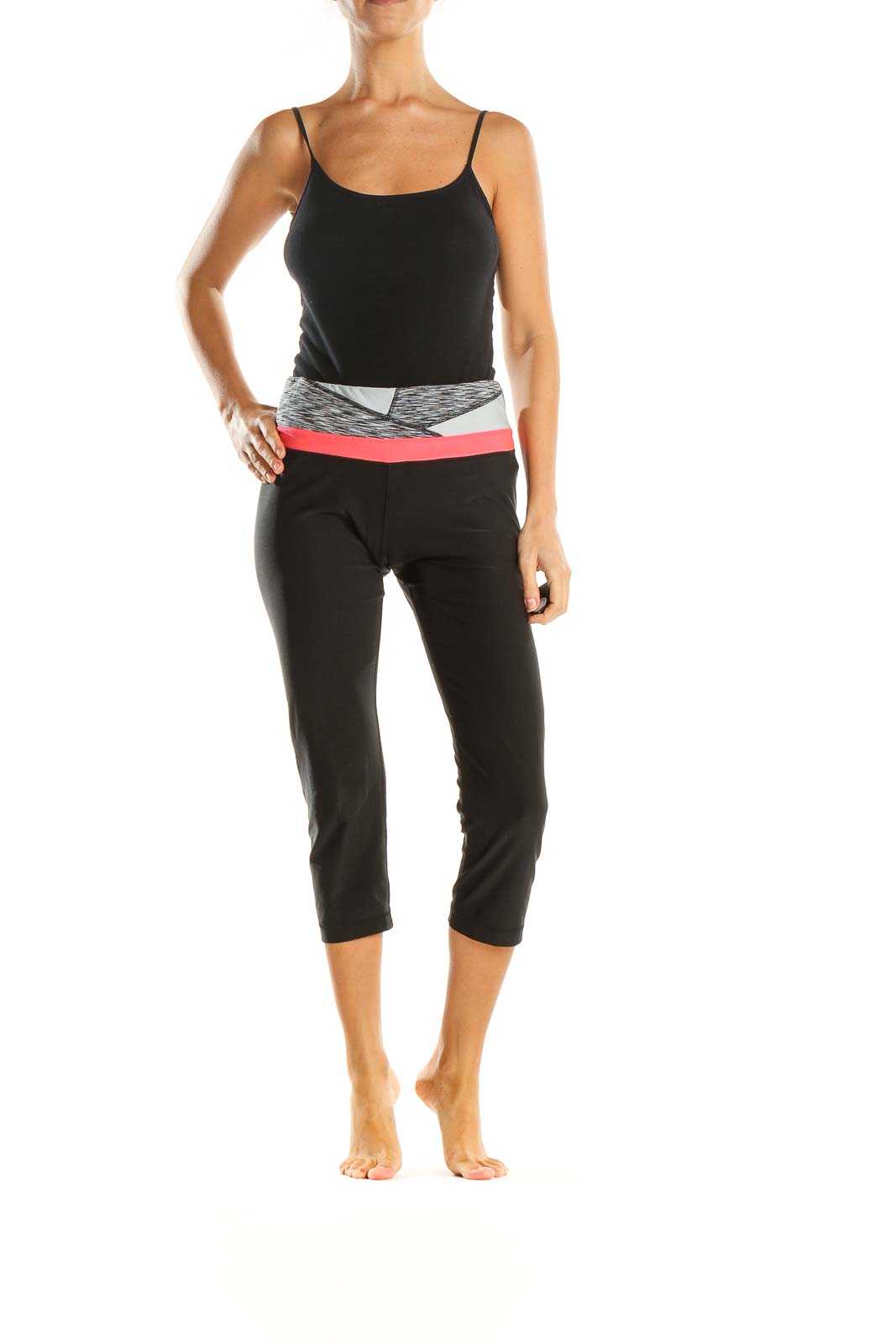 Black Solid Activewear Capri Pants