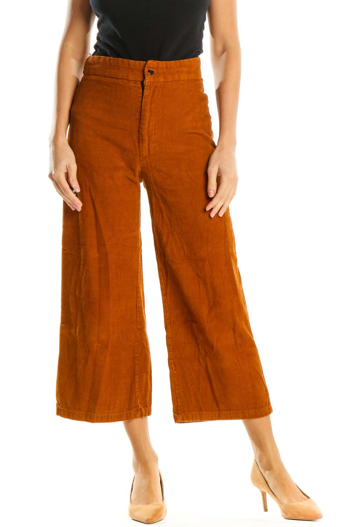 Orange Textured Classic Culottes Pants