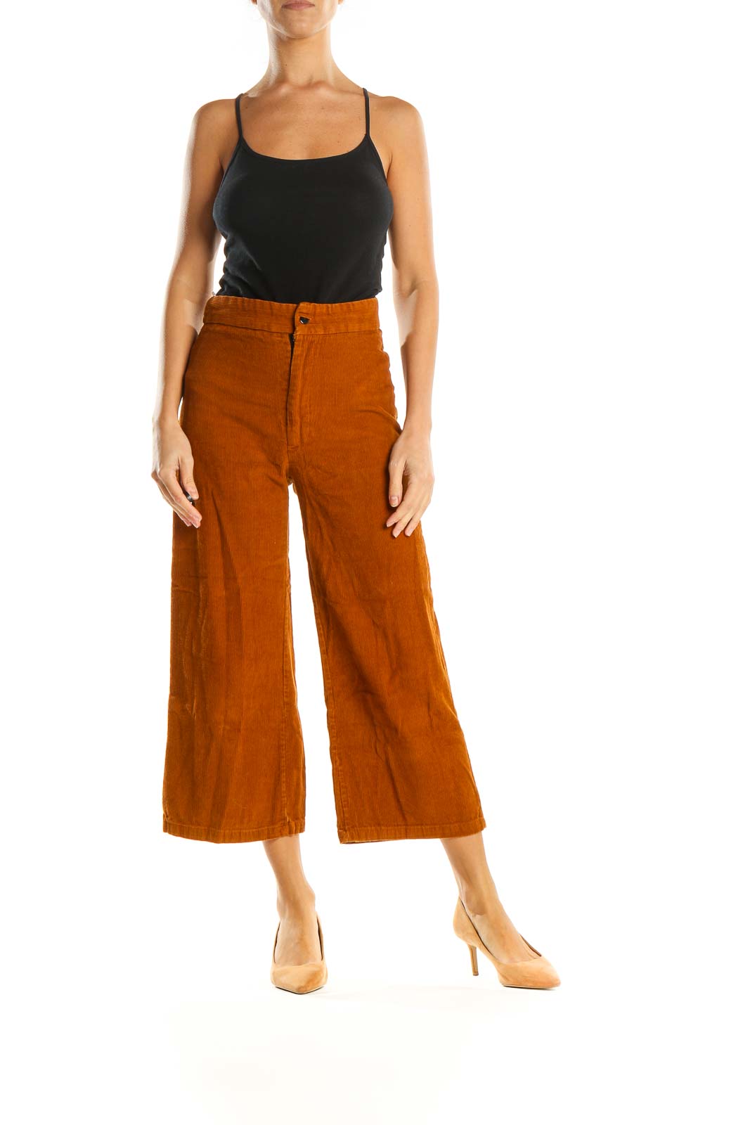 Orange Textured Classic Culottes Pants