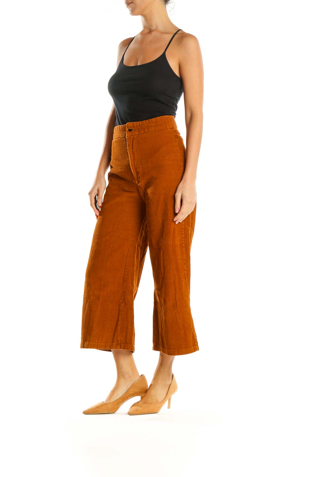 Orange Textured Classic Culottes Pants