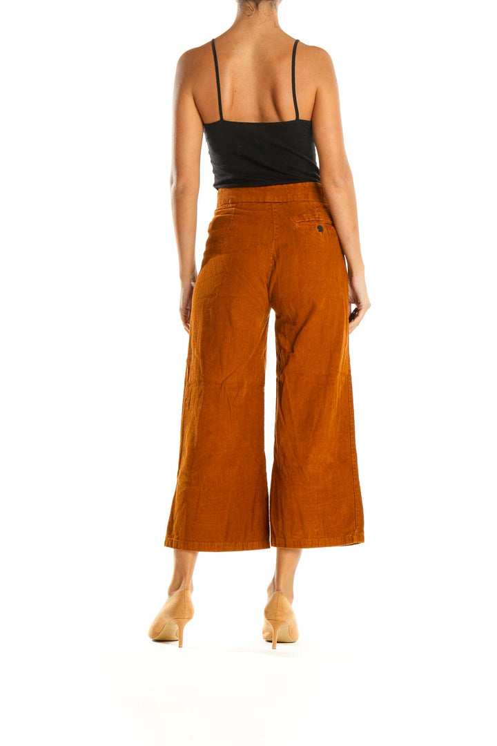 Orange Textured Classic Culottes Pants